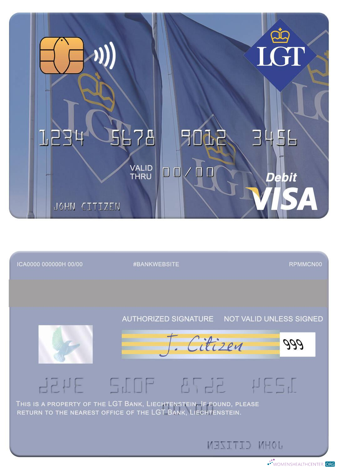 Download Liechtenstein LGT Bank visa debit card Photoshop template